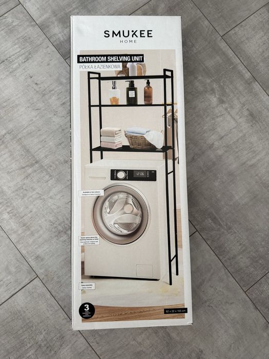 Nowa polka lazienkowa nadstawka nad pralke regal czarny bialy