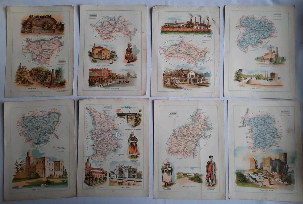 BAZEWICZ Atlas Geograficzny Ilustrowany Królestwa Polskiego 1907 rok.
