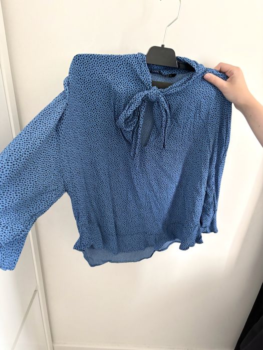 Niebieska koszula bluzka z wiązaniem na szyi vintage elegancka Zara XL