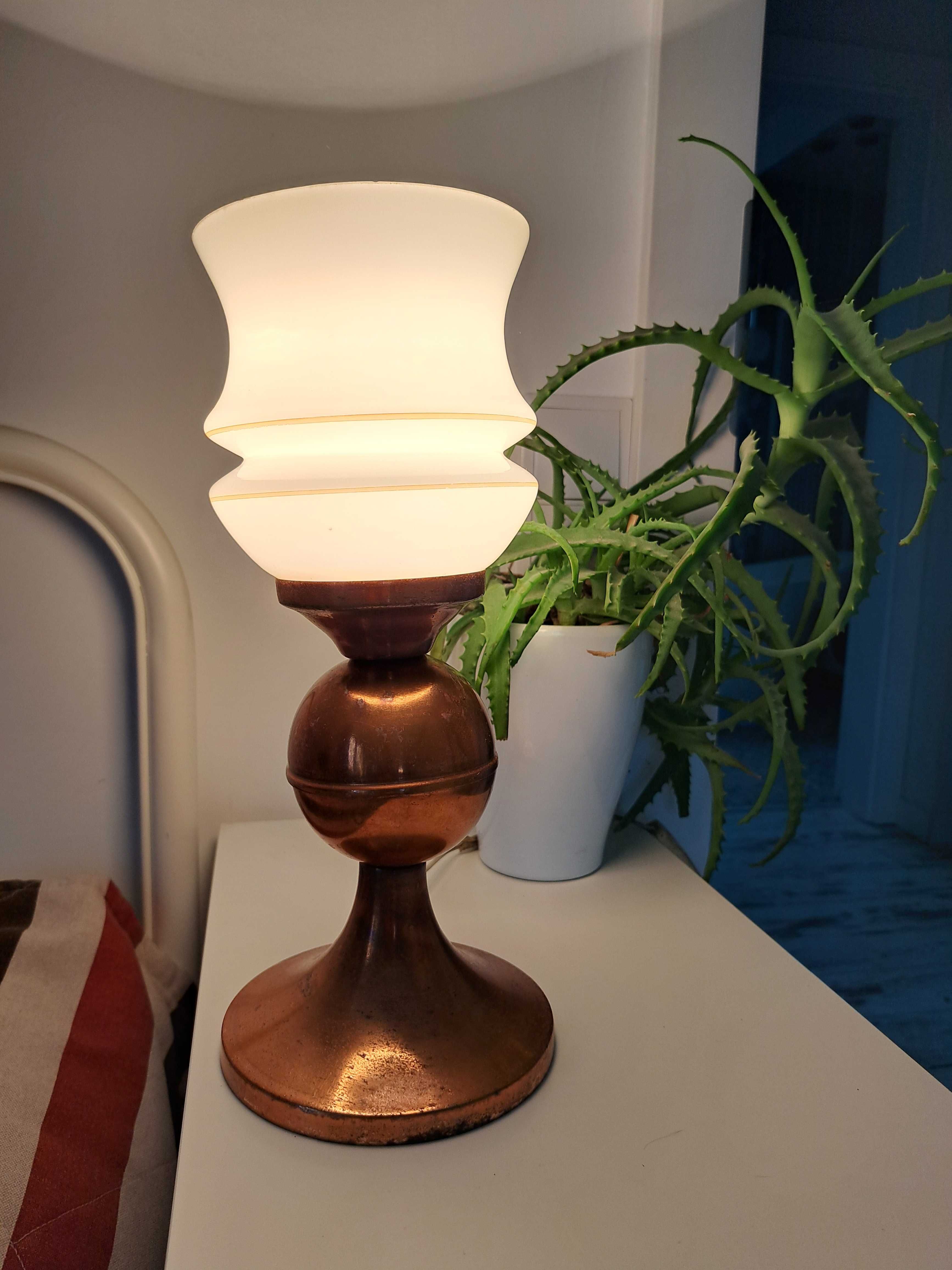 Lampa stojąca miedziana z kloszem, vintage, PRL