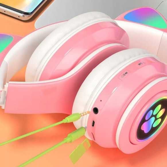 Słuchawki Dla Dzieci BLUETOOTH LED RGB Kocie Uszy