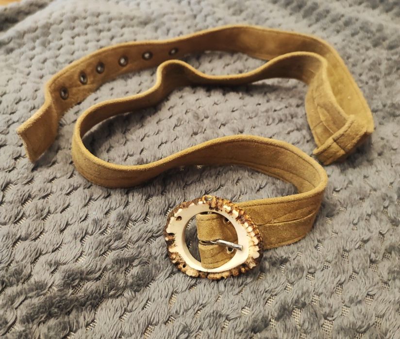 Pasek z klamrą z rogu jelenia naturalny myśliwski etno