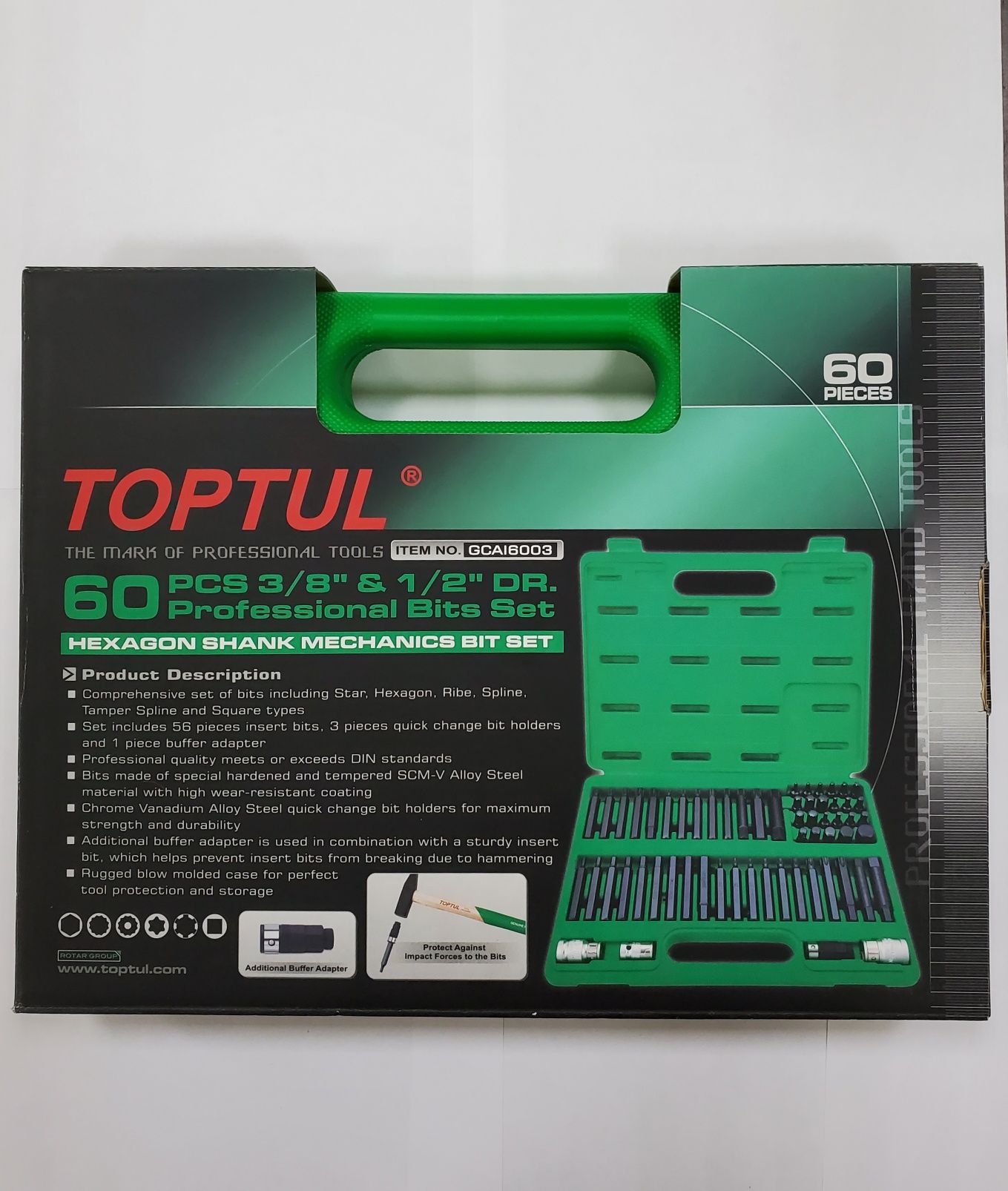 Набор бит Torx, Hex, Spline, Ribe, SQ 60oд. GCAI600З TOPTUL