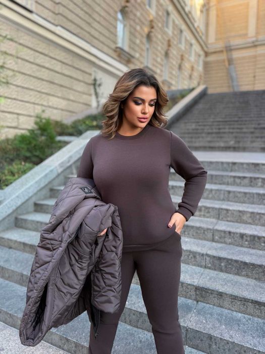 Жіночий теплий спортивний костюм на флісі шоколад 48-50, 52-54