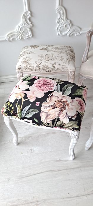 Stylowa pufa podnóżek stołek róża kwiaty scenki Shabby Chic  Ludwik