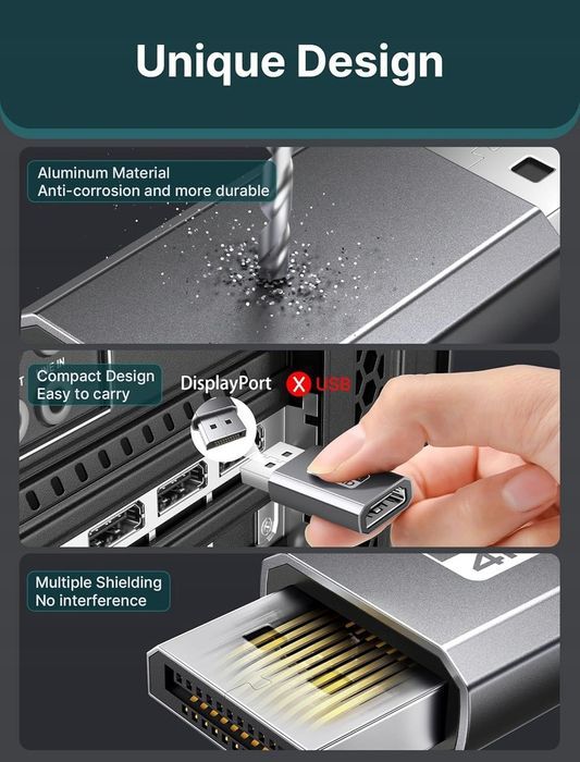 JSAUX 4K Adapter DisplayPort na HDMI Szary