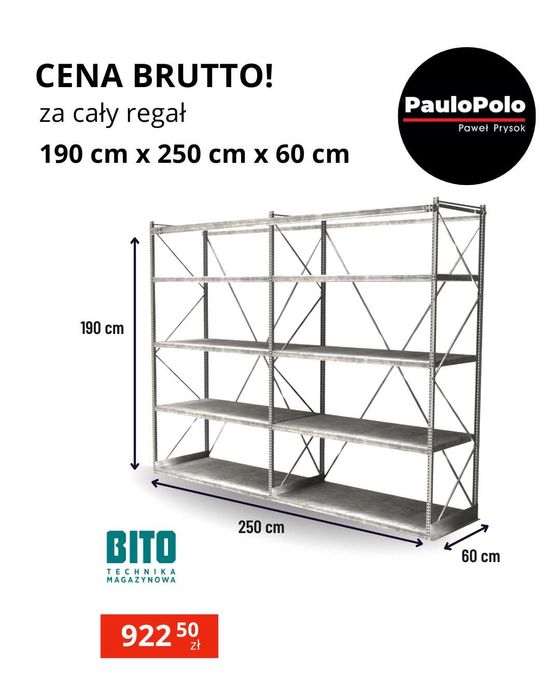 Regał magazynowy BITO 1,9x2,5 m  60 cm solidny 922,50 zł brutto