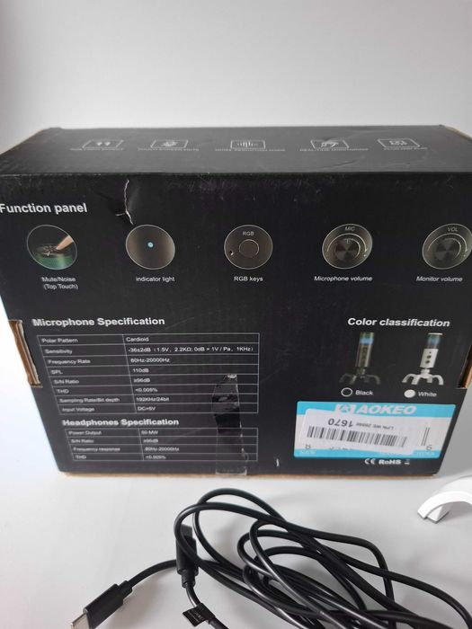 mikrofon gamingowy Aokeo światło RGB