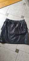 H&M spódnica mini frędzle skóra czarna S