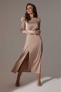 Сукня #НОВА#міді з розрізом #VOVK#штучний шовк #латте#