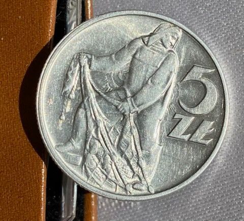 5 zł 1958, z rybakiem, podwójne słoneczko