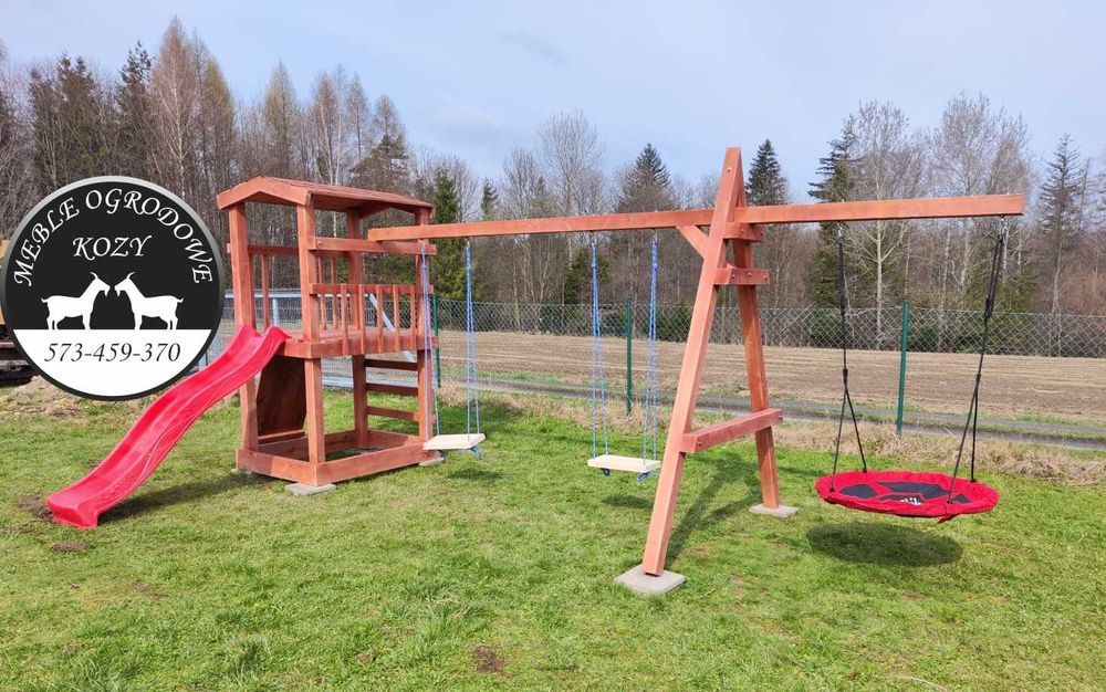 PROMKA! Drewniana huśtawka ogrodowa z grubych bali / Plac zabaw Stelaż