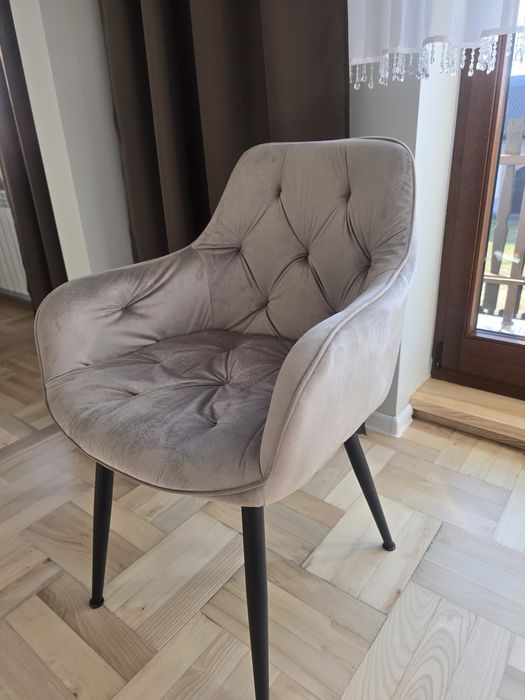 6szt Krzesło Tapicerowane Welurowe Velvet Beż Kaszmir