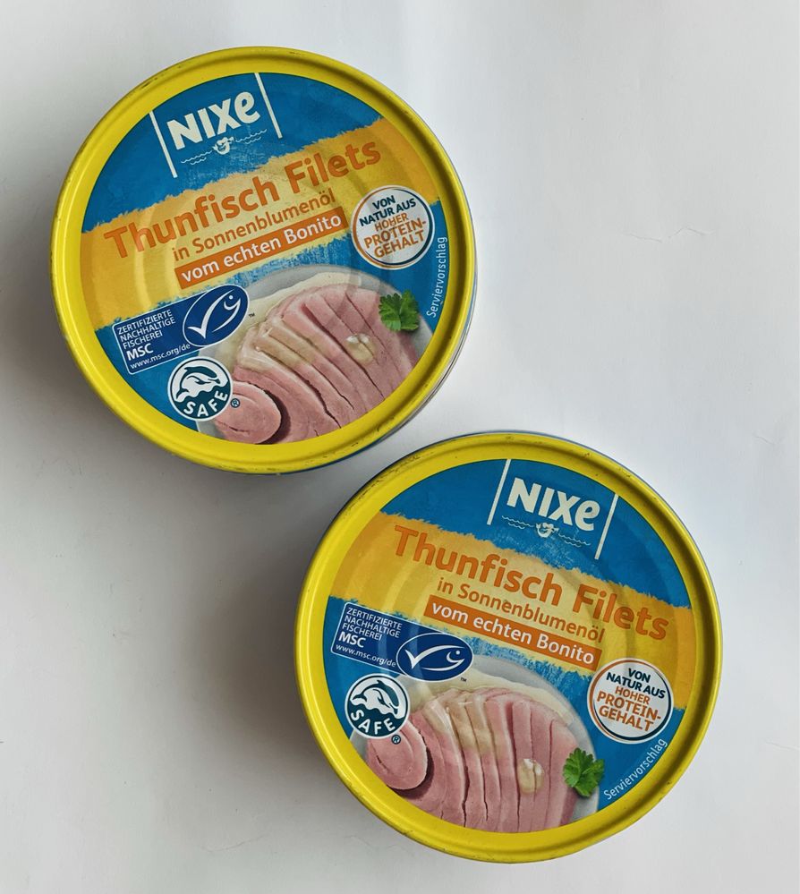 Тунець Nixe;Печінка трески;Шпроти в олії;Манго;Кокосове молоко;Ананаси