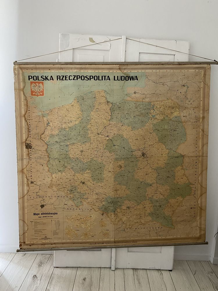 Duża stara mapa Polski Polska Rzeczpospolita Ludowa administracyjna