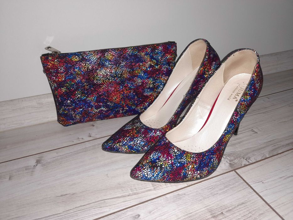 Kolorowe szpilki z torebką (rozmiar 39)