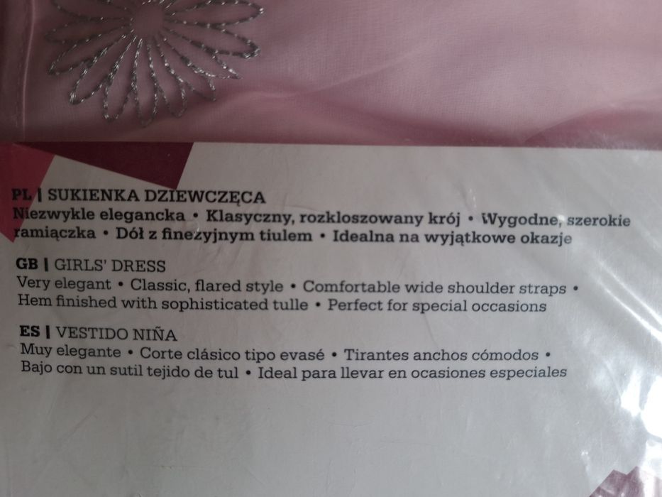 r. 146/152 NOWA sukienka dziewczęca wizytowa elegancka jasno różowa