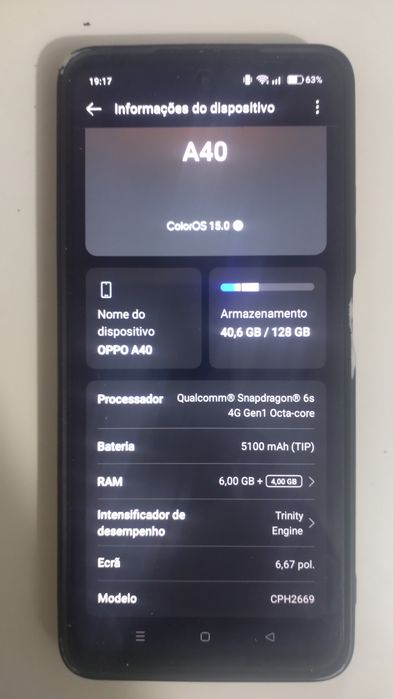 Oppo A40 – 4GB RAM + 128GB – Preto – como novo