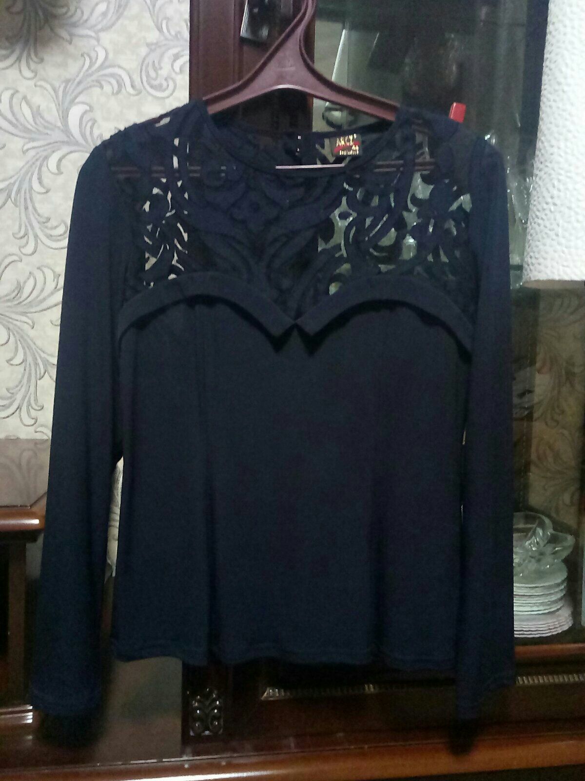 Трикотажная черная блуза кофточка L (46)