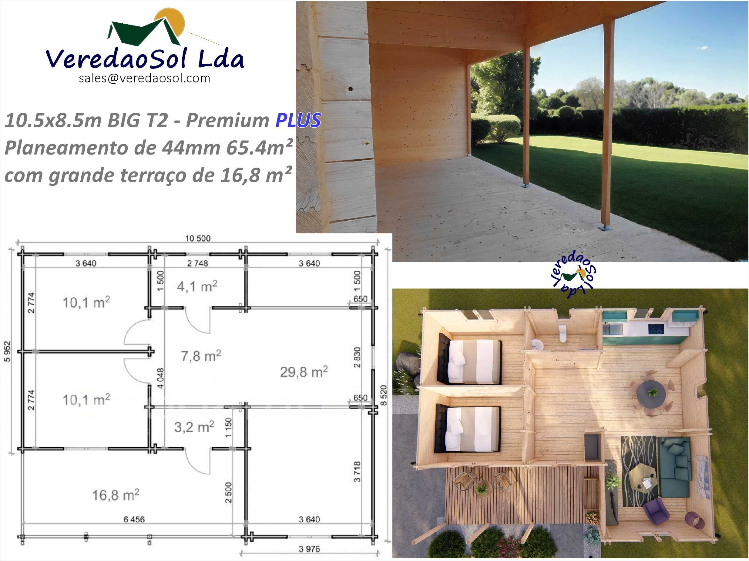 Casa madeira KIT BIG T2 - Jennifer 82.2m² Coberta 98m²  Pré fabricada