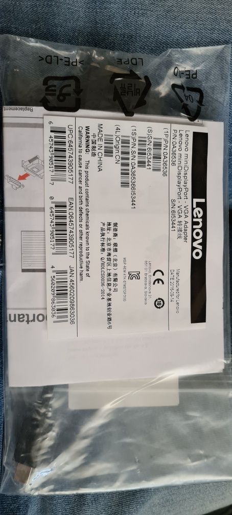 Adaptador Lenovo mini displayPort - VGA novo e original