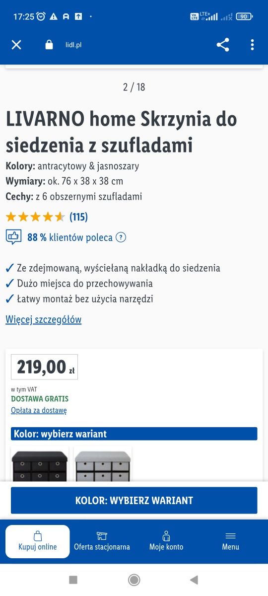 Skrzynia do siedzenia z szufladami czarna Lidl livarno