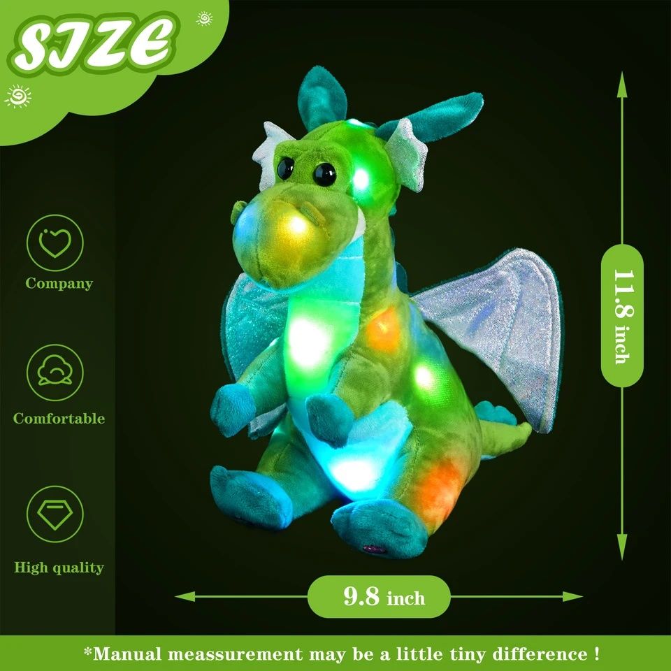 Peluche dinossauro verde 26cm só luz (não canta)