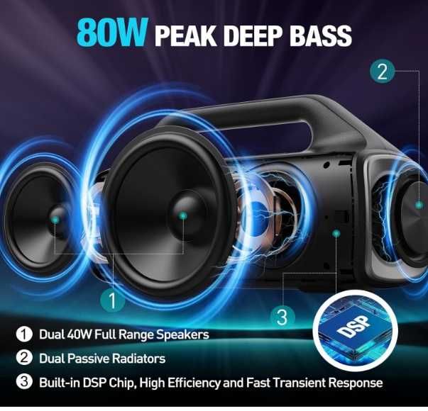 Głośnik Bluetooth, 80 W, Peak Wireless Music Box LED