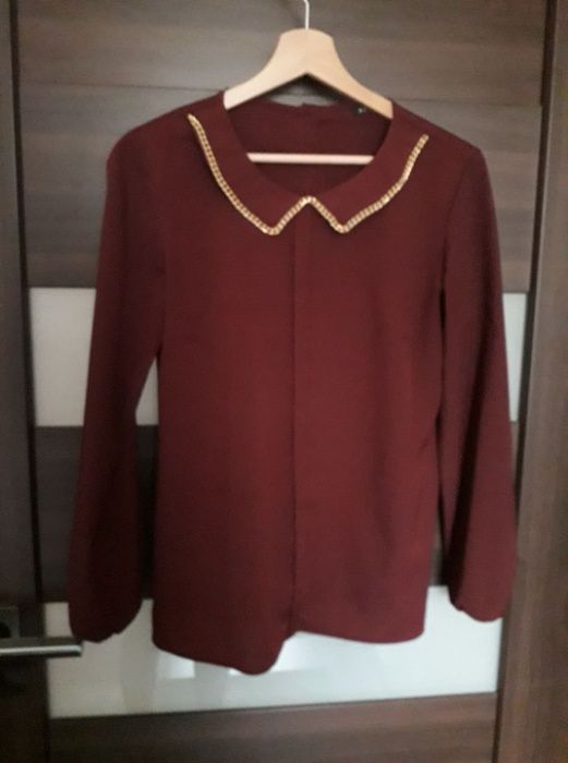 Bordowa koszula MOHITO 38 bluzka kołnierzyk złoty