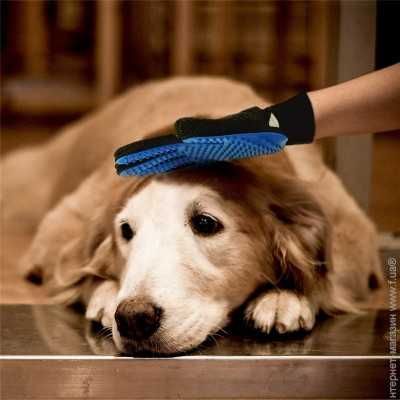 Перчатка щётка для вычёсывания шерсти у собак и кошек True Touch