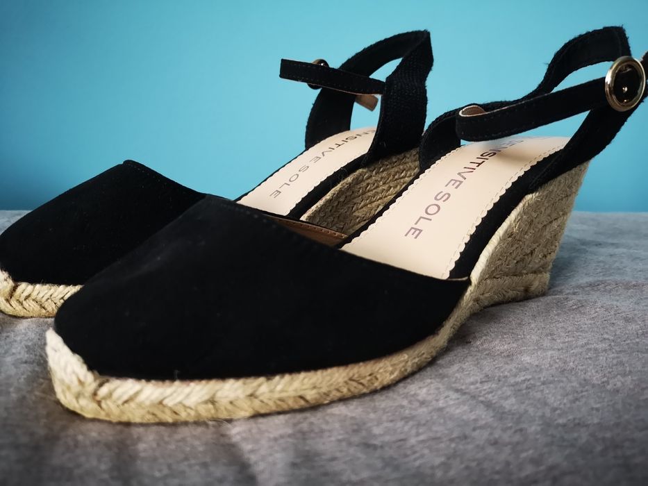 Espadryle nowe 27 cm 41/42 czarne F&F na koturnie 8.5 cm