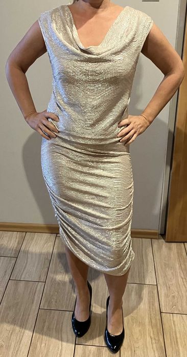 Nowa, sylwestrowa sukienka w kolorze złota marki House of Luxury, r. M