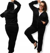 dres damski komplet welurowy czarny 3xl/4xl bluza+spodnie duży
