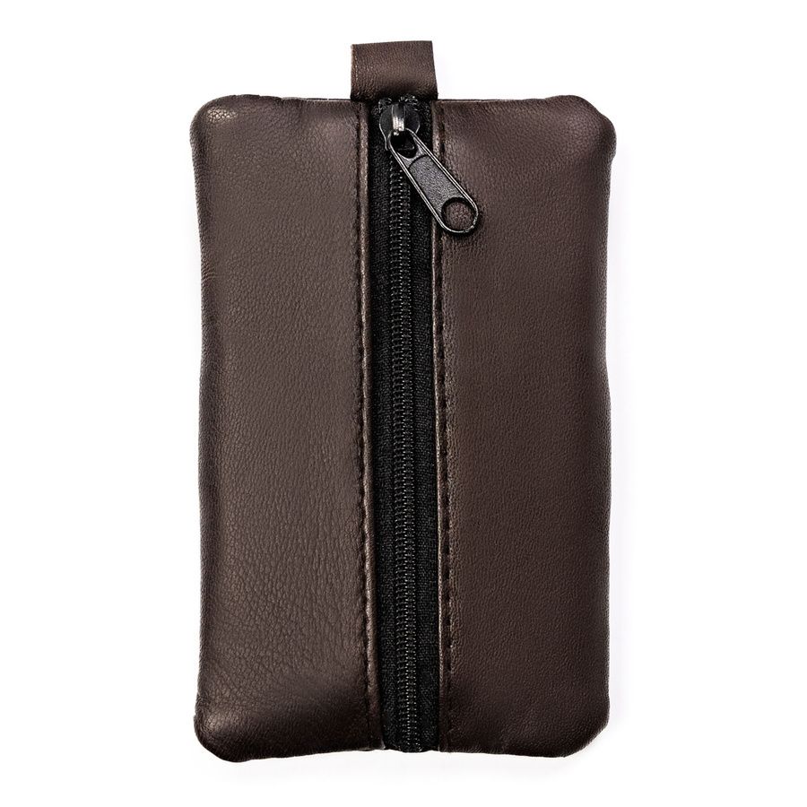 ciemno brązowe etui na klucze zamykane suwakiem