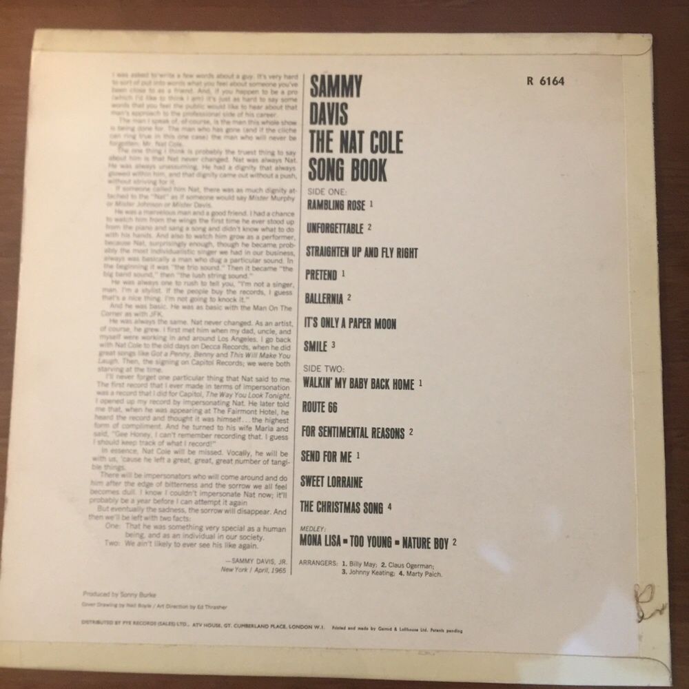 Vinil the Nat King Cole - Song Book by Sammy David - Mono