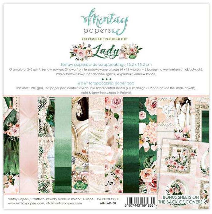 Zestaw papierów do scrapbookingu Mintay 15x15cm - Lady - NOWY