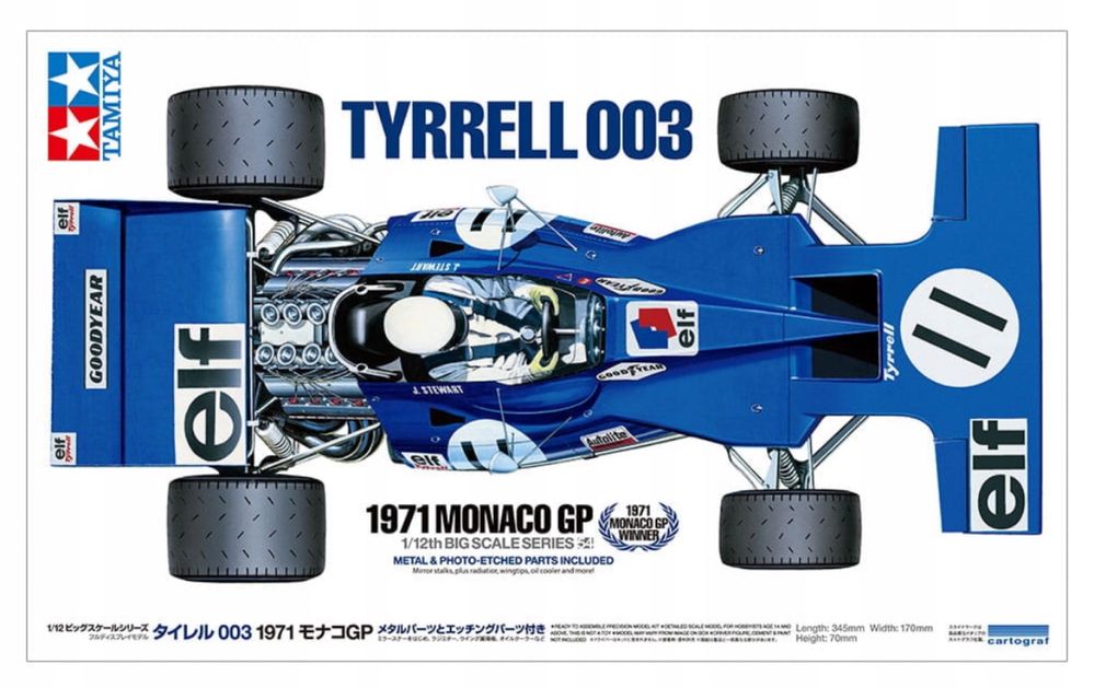 Tyrrell 003 model bolid F1 1971 Monaco GP 1:12 Tamiya 12054