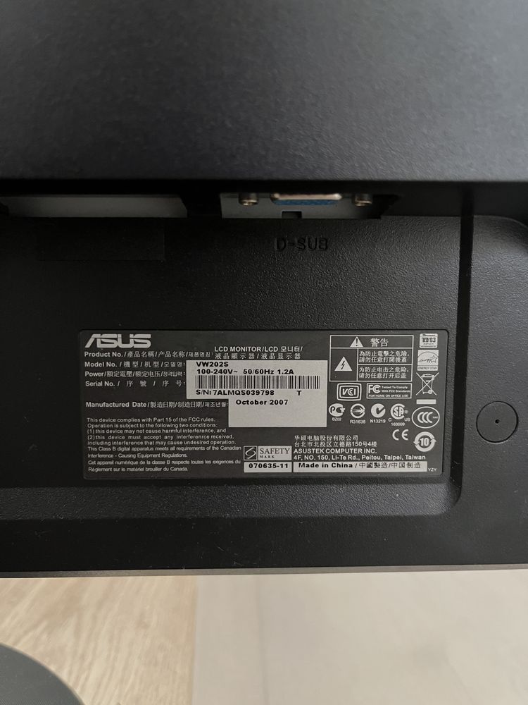 Monitor ASUS VW202S + Kable