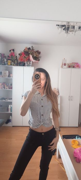 Hollister crop top koszykowy w paski 34 XS