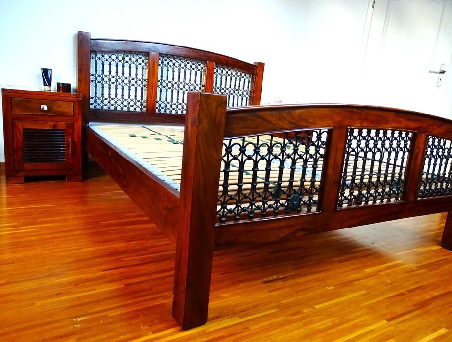 Indyjskie łoże kolonialne 160x200 + szafki nocne + stelaże - jak NOWE