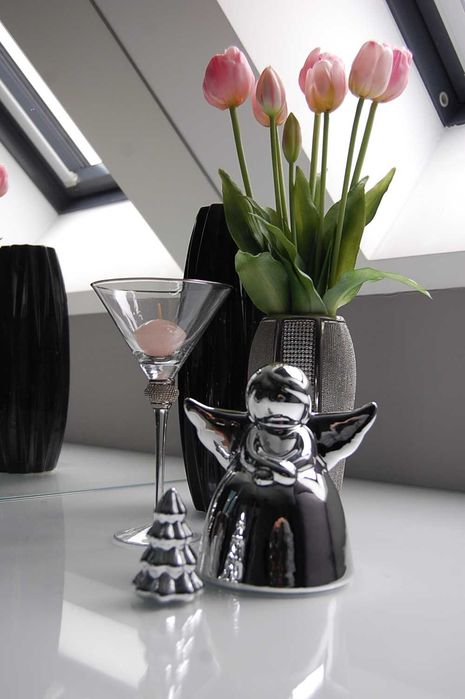 Śliczny lustrzany srebrny Anioł + choinka nowe