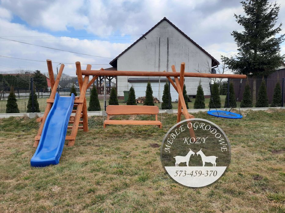 PROMKA! Drewniana huśtawka ogrodowa z grubych bali / Plac zabaw Stelaż