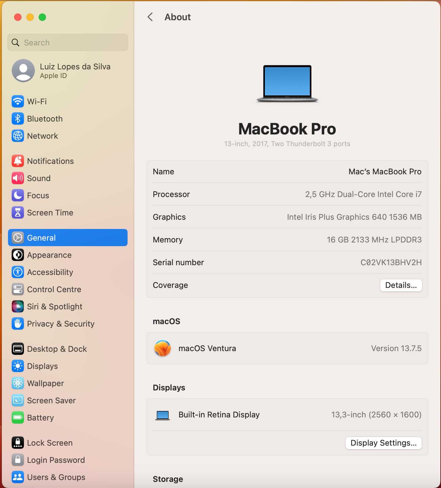 Computador Portátil MacBook Pro i7, 13", 1T, 16GB