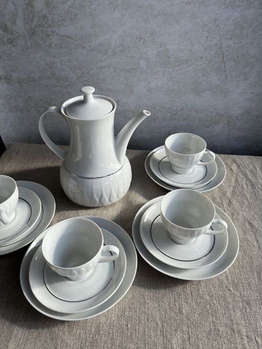 Zestaw śniadaniowy Thomas bialy ze srebrną dekoracją