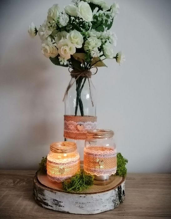 Świecznik na tealight ślub wesele komunia rustykalne dekoracje