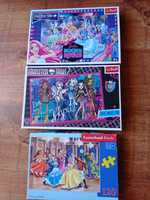 Zestaw: Puzzle 100 el -3 sztuki. Trefl Barbie, Monster High i inne