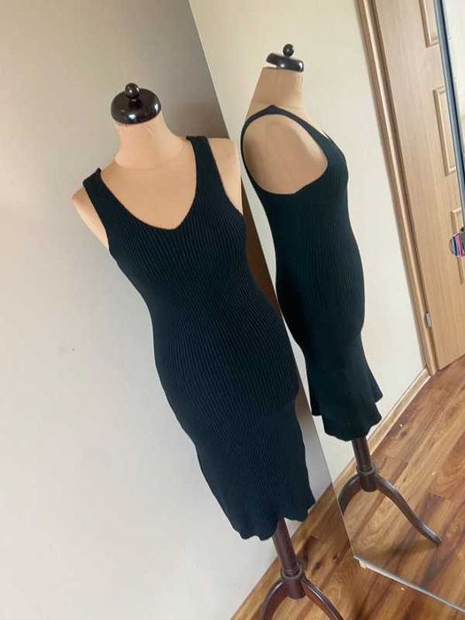 Xl 42 40 maxi dluga 7/8 sukienka prazkowana tekstura sweterkowa