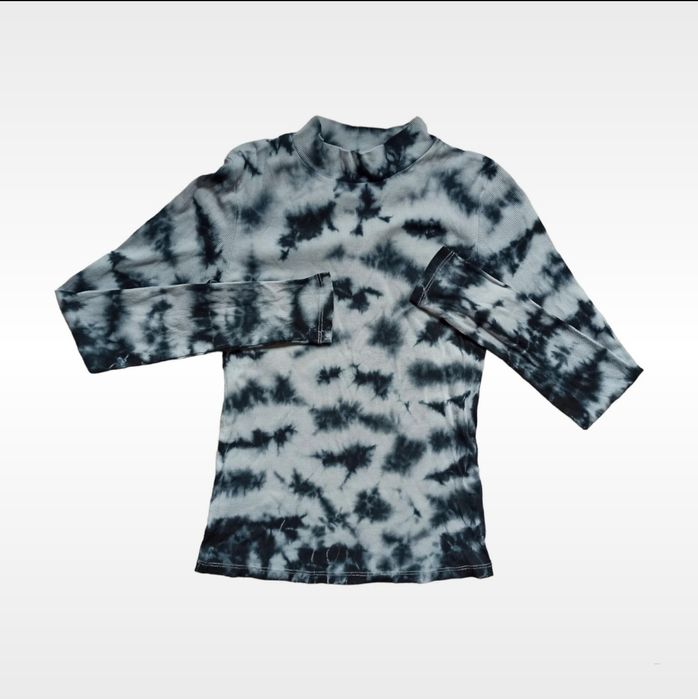 bluzka z długim rękawem obcisła z półgolfem ze stójką tie dye prążek