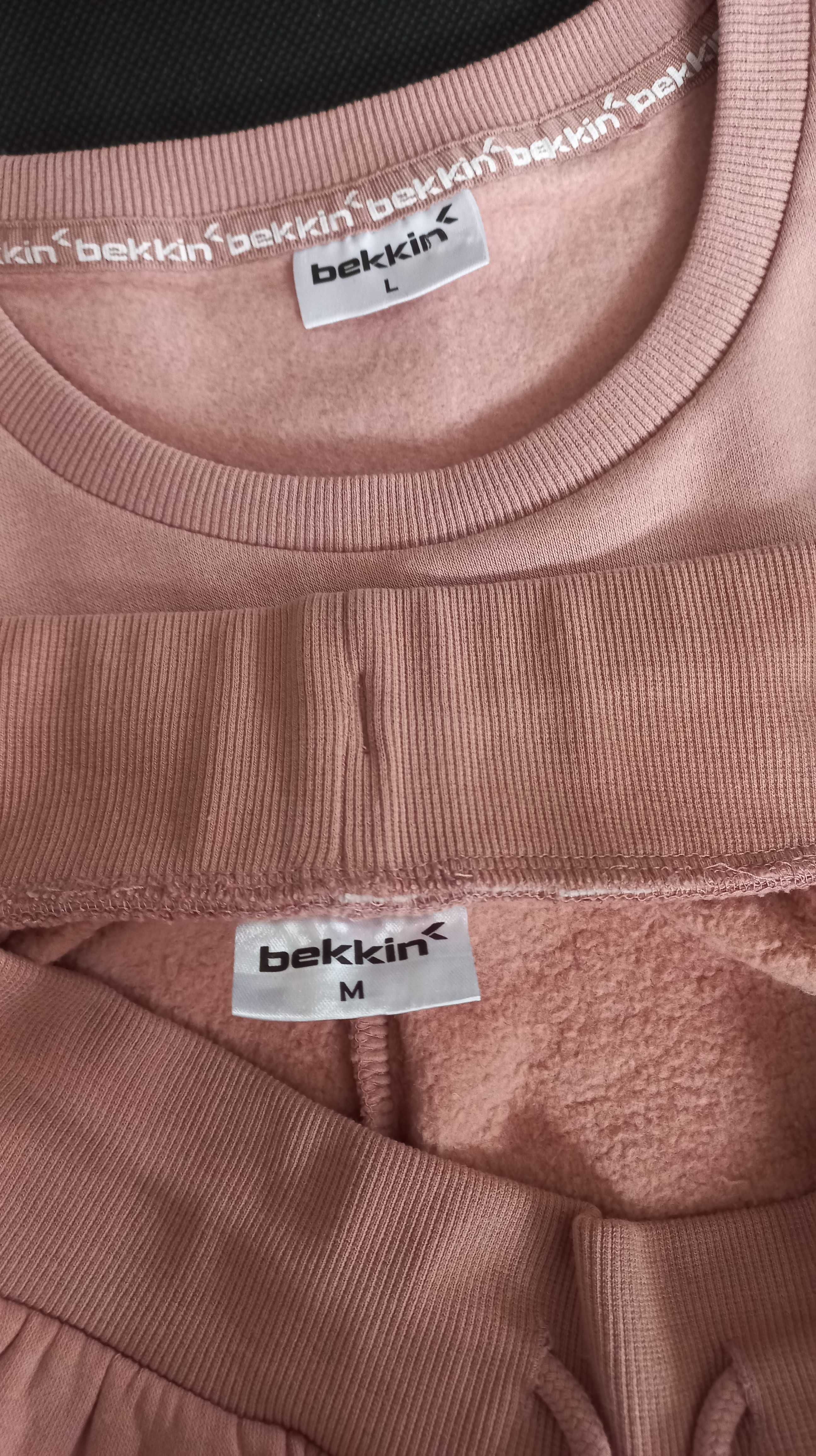 Damski DRES 2części r.M/L ocieplony, bawełna j.NOWY pudrowy róż / beż