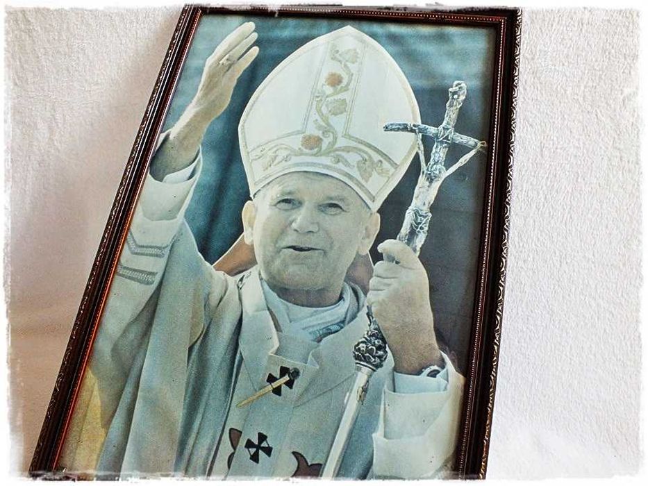 Stary Obraz Polski Papież Ojciec Święty Jan Paweł II 52cmx37cm